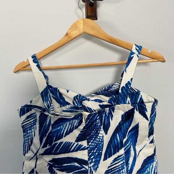 Jones New York Signature Aegean Dress Blue & White Leaf Print Coastal Cottage 8 - Picture 6 of 9